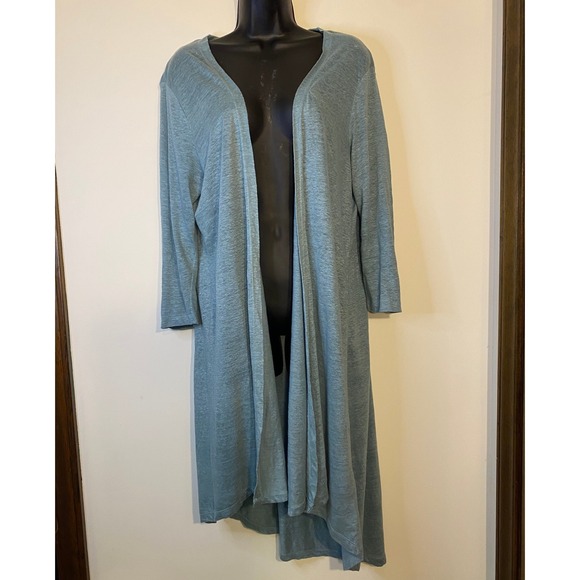 Rachel Zoe Sweaters - Rachel Zoe 100% Linen Longline Open‎ Front Duster Cardigan Blue Green Large